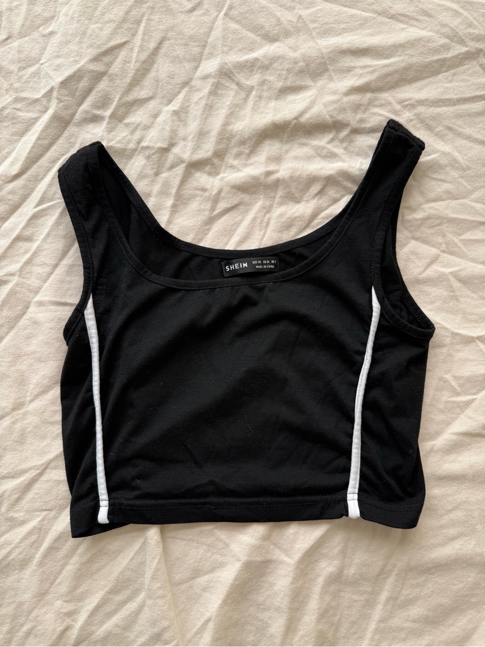 SHEIN Black Crop Tank with White Piping